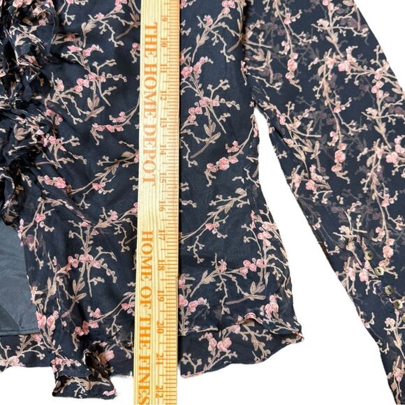 Y2K Vision Apparel Silk Black + Pink Beaded Tie Floral Sheer Blouse Size Large - Picture 6 of 8